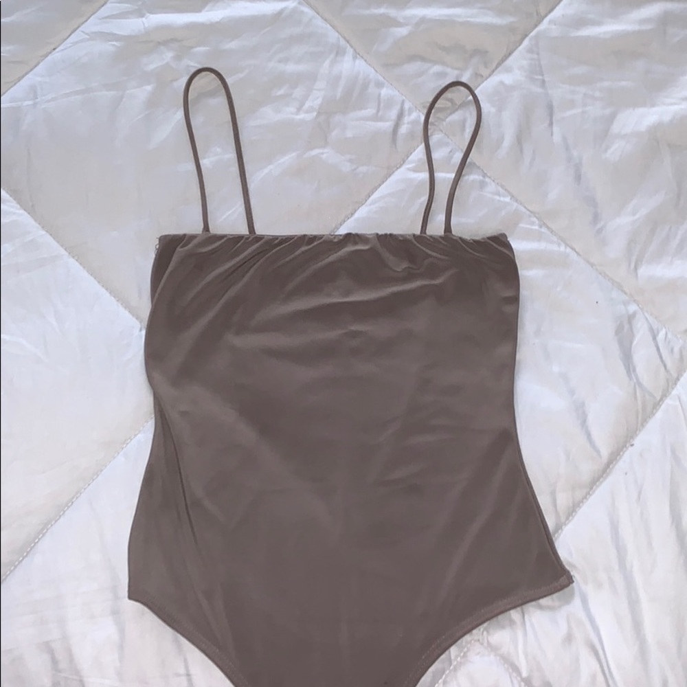 Tan square neck bodysuit